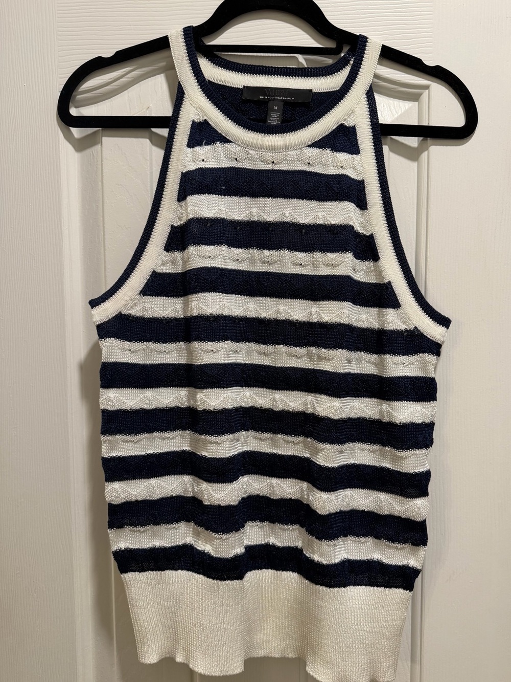 White House Black Market Navy and White Striped Knit Tank Top Like New Size M